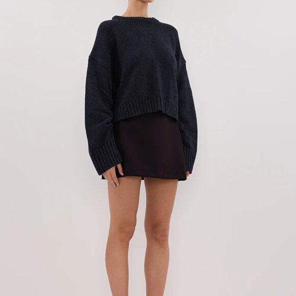 Dissh Oversized Crew Neck Long Sleeves Boucle Sweater Navy Ink Blue - Size Small - Picture 9 of 9